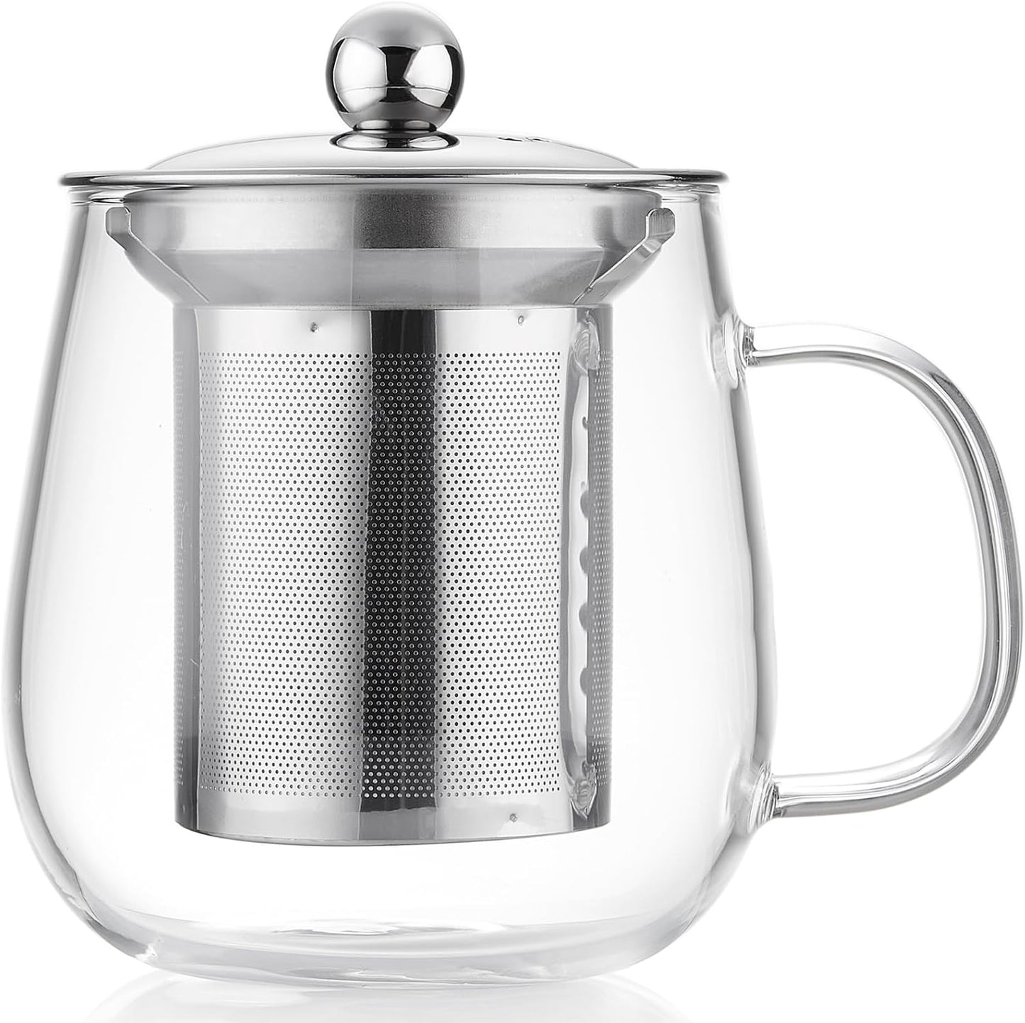 DOPUDO Glass Tea Cup with Infuser and Lid, 34oz/1000ml Large Borosilicate Teacup, Clear Mug for Loose Leaf Blooming Tea, Dishwasher Safe - Tea Maker Gift for Birthday