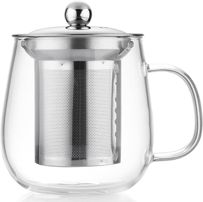 DOPUDO Glass Tea Cup with Infuser and Lid, 34oz/1000ml Large Borosilicate Teacup, Clear Mug for Loose Leaf Blooming Tea, Dishwasher Safe - Tea Maker Gift for Birthday
