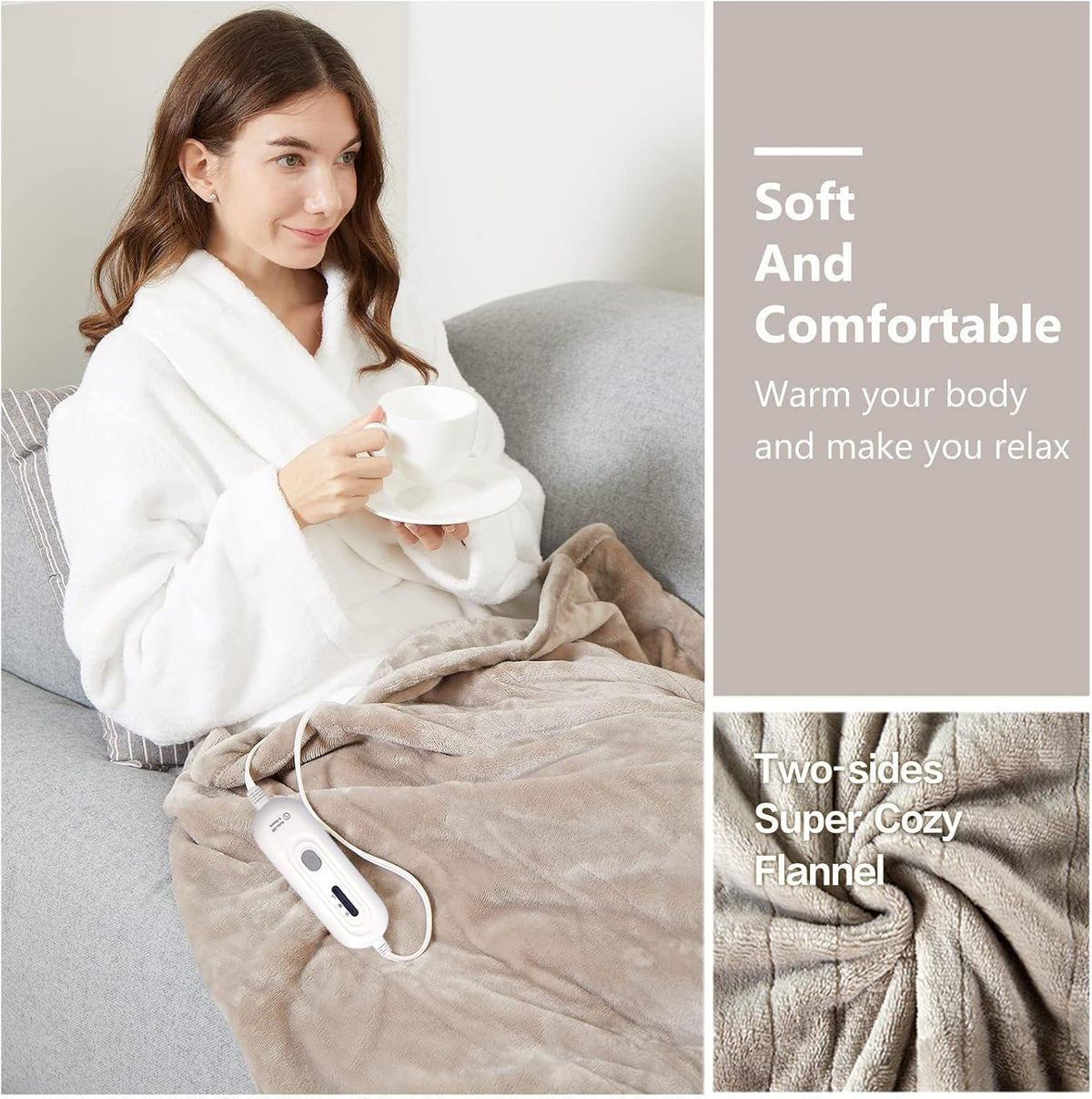 Tefici Heated Blanket Throw,Ultra Soft 2-Layer Flannel Electric Blanket