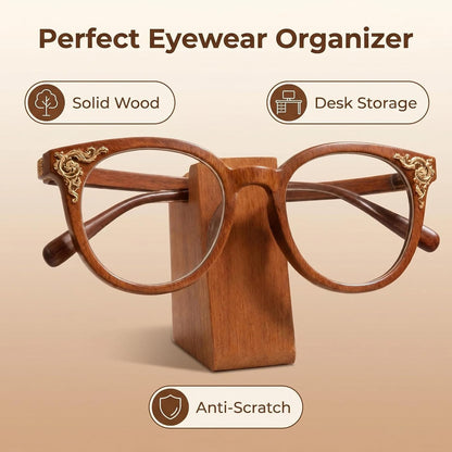 Wood Eyeglass Holder Stand for Nightstand, Glasses Organizer