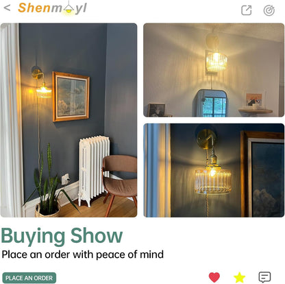 Shenmoyl Battery Operated Wall Sconce with Green Striped Shade Pattern Glass Adjustable Chain Retro Gold Wall Mounted Light, Modern Wall Lamp Fixtures Decor for Bedside Bedroom Indoor Doorway