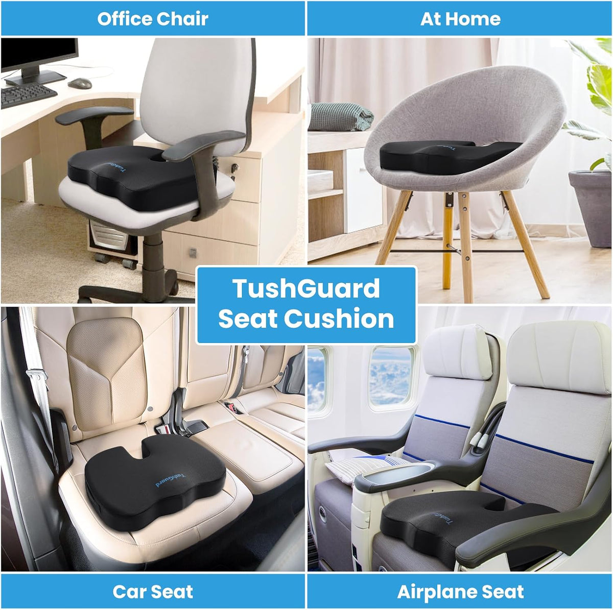 TushGuard Seat Cushion for Office Chair, Memory Foam Chair Cushion, Black