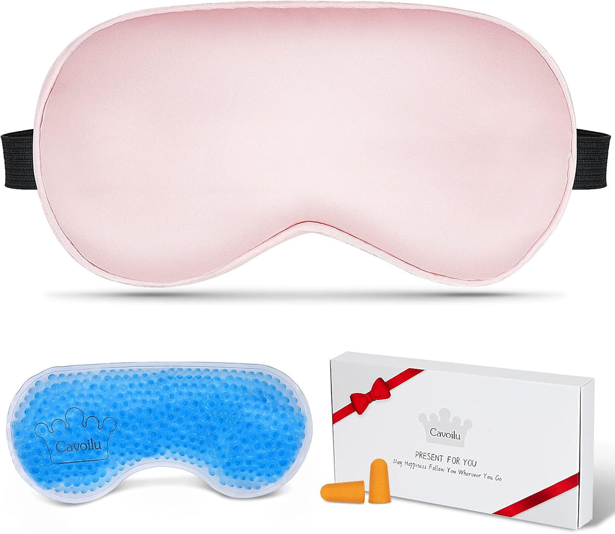 Silk Sleep Mask with Cooling Gel Eye Mask, Warm and Cold Compress, Heated Eye Mask for Tired Eyes, Stain Eye Cover Sleeping Mask for Travel, Home, Office, Yoga, Total Blackout (Black)