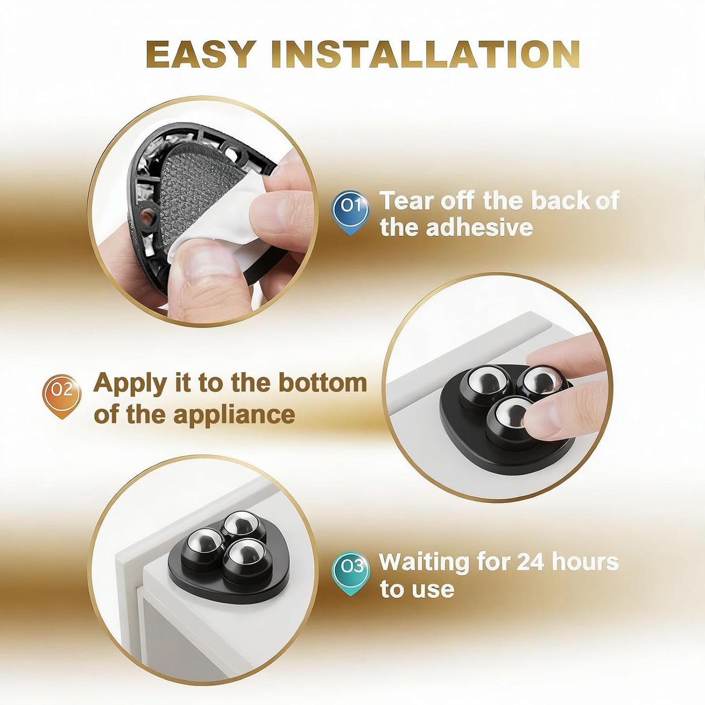 Self Adhesive Appliance Sliders 8 Pack Kitchen & Furniture Rollers | Move Small Appliances Easily 360° Glide No Tools Peel Stick 12lbs Per Wheel
