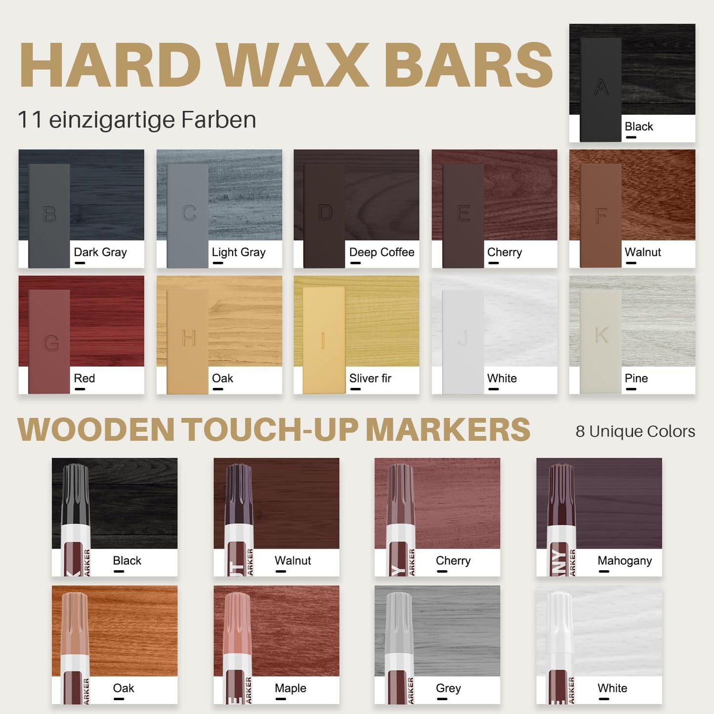 Laminate Vinyl Floor Repair Kit - Set of 22 Wood Floor Wax Furniture Touch Up Markers, Linoleum Repair Kit Cover Up Scratches, Cracks, Stains for Wooden Door, Floor, Table, Cabinet, Desks