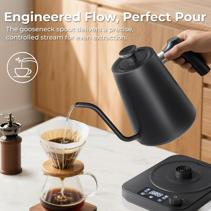 Gooseneck Electric Kettle, ±1°F Temperature Control Electric Kettle, 1.0L 1200W Fast Heating, 24H Keep Warm, 30Min Auto Memory, Food Grade Stainless Steel, Pour Over Kettle for Coffee and Tea