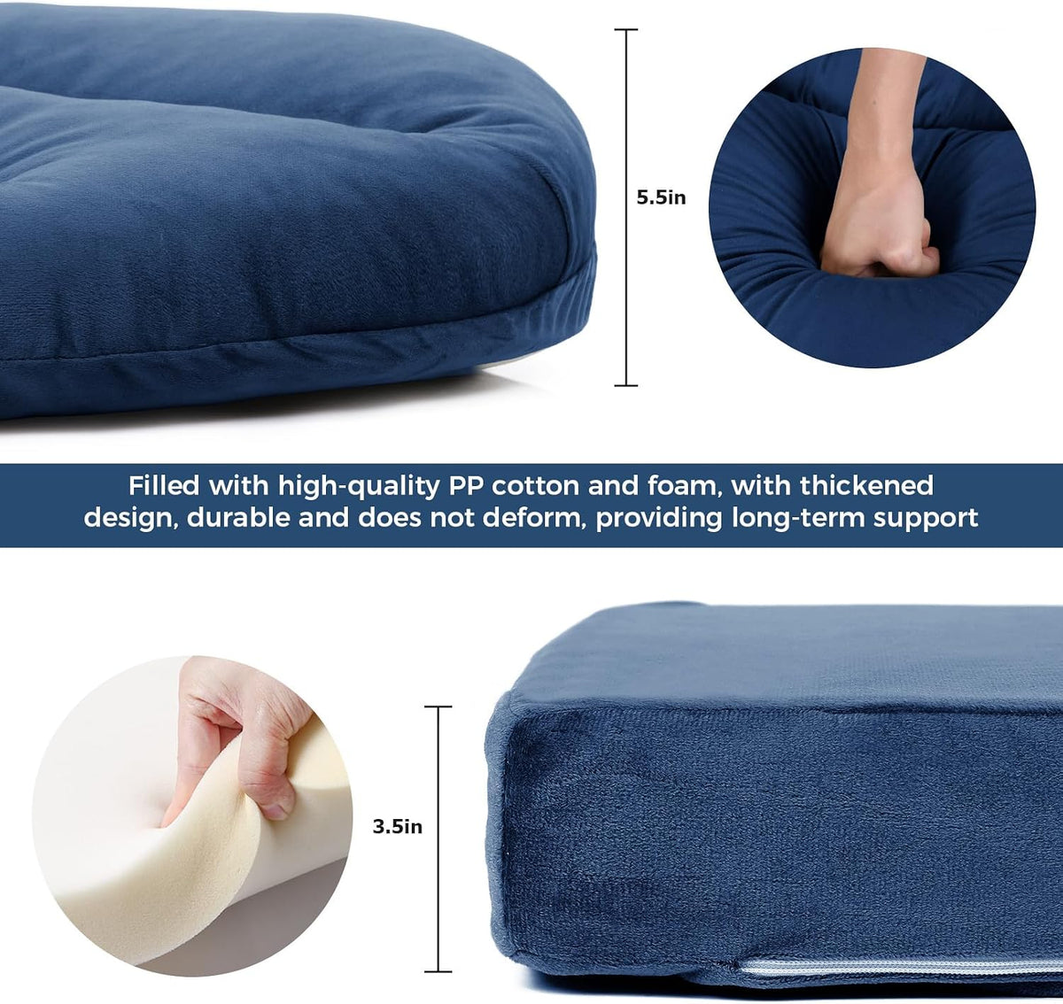 ANMINY 5pcs Glider Rocker Replacement Cushions Set with Ottoman Cushion, 3.5Inch Thickened Velvet Glider Rocking Chair Cushions with 29 inch High Backrest & Side Pockets for Indoor Nursery, Blue
