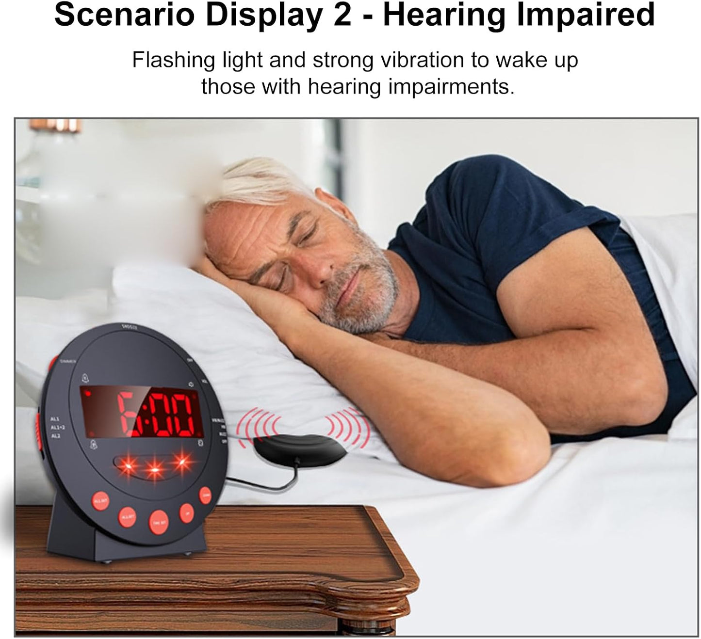 TARSHYRY Vibrating Alarm Clock with Bed Shaker LED Display Loud Volume Adjustable Brightness for Heavy Sleepers Deaf Hard of Hearing