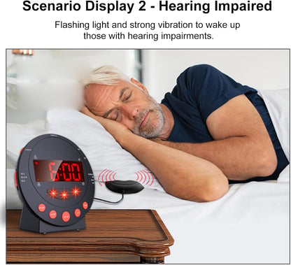 TARSHYRY Vibrating Alarm Clock with Bed Shaker LED Display Loud Volume Adjustable Brightness for Heavy Sleepers Deaf Hard of Hearing