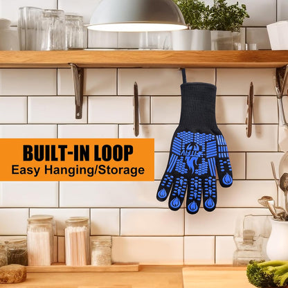 BBQ Gloves, Oven Gloves, 1472°F Extreme Heat Resistant Barbecue Gloves, Silicone Non-Slip Oven Mitts, Kitchen for Cooking, Grilling, and Baking
