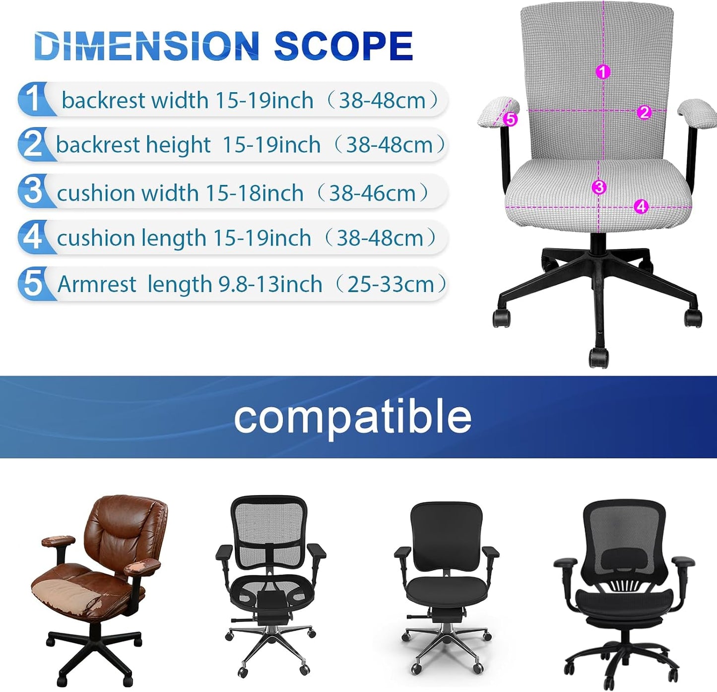 Tallew 4 Pcs Office Chair Covers Set Computer Universal Protective Stretchable Chair Seat Covers Desk Armrest Slipcovers Pads Office Cushion Backrest for Rotating (XL,Silver Gray)