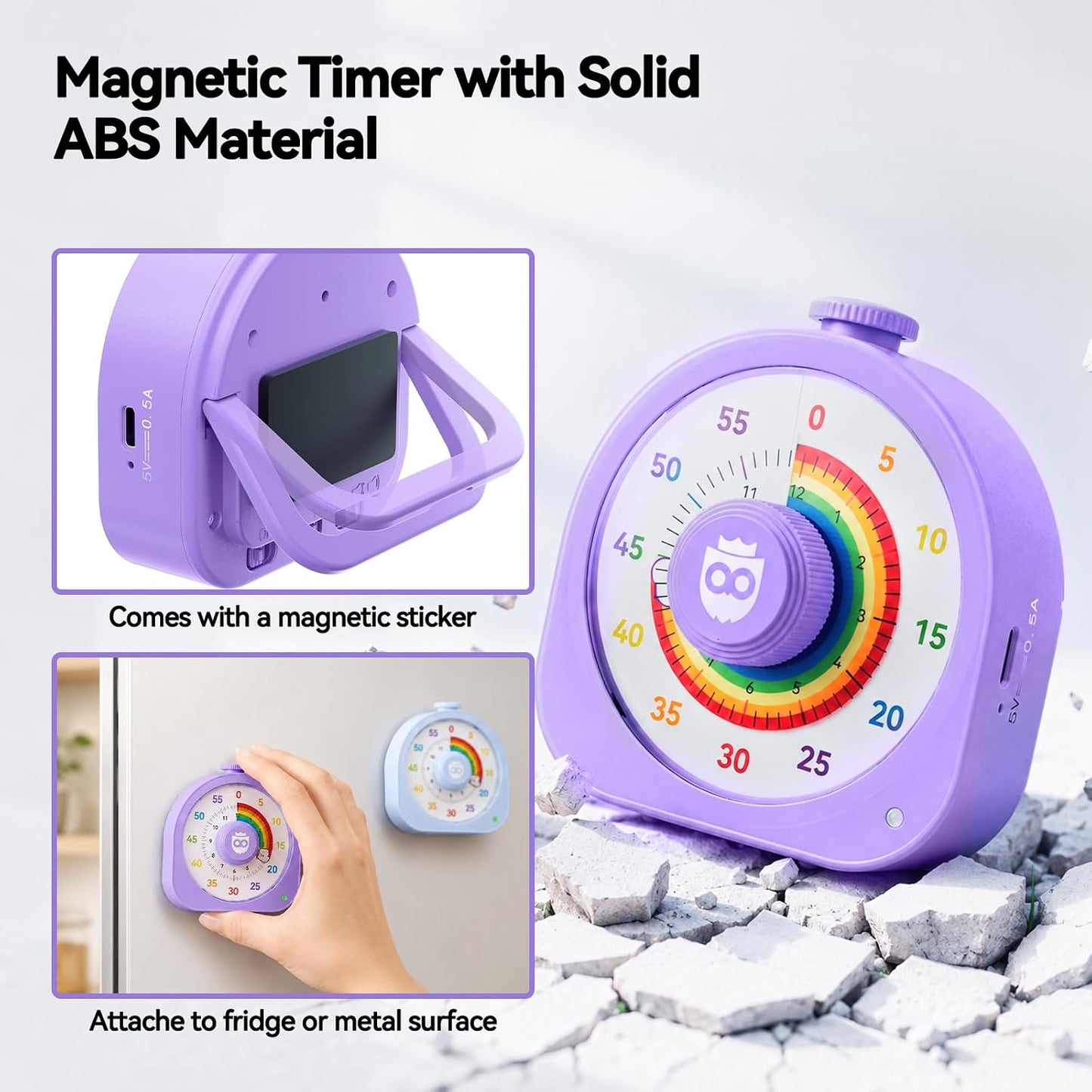 Visual Timer for Kids 60Min/12H Dual Countdown Timers with Magnetic Sticker | Rechargeable Timer with Pomodoro Mode, ADHD Time Management Tool for Classroom Kitchen Office, Silent Operation
