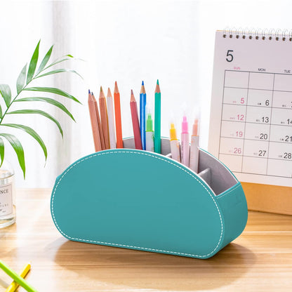 Remote Control Holders Organizer Box with 5 Compartment PU Leather Caddy | Multi-functional Office Desk Storage Caddy Store Tv Remote for Media Player,Brush,Pencil,Glassees&Office Supplies