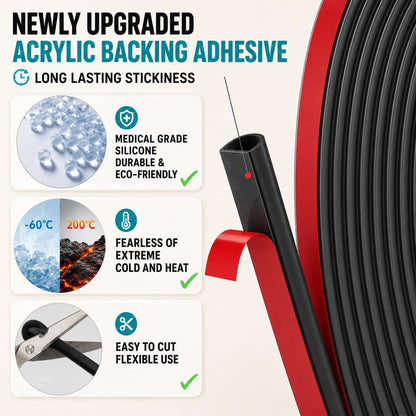 20FT Weather Stripping Door Seal, Self-Adhesive Silicone D-Shaped Seal Strip for Door Frame & Window Gaps, Soundproof Insulation Gap Filler