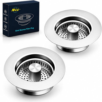2 Pack Kitchen Sink Drain Strainer & Stopper with Basket, Stainless Steel Drain Plug Cover Catcher for Food Waste - Sink Accessories for Home or Kitchen Sink Shroom Fit US Standard 3-1/2'' Drain Hole