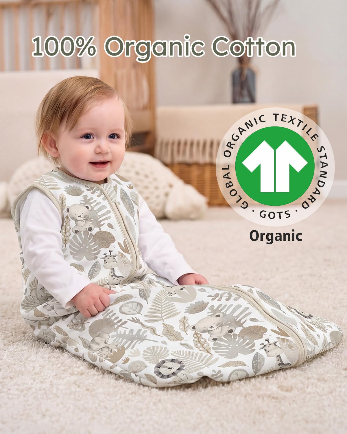 Yoofoss Baby Sleep Sack 0-6 Months Wearable Blanket for Babies 100% Organic Cotton 2-Way Zipper TOG 0.5 Toddler Sleeping Sack 3 Pack, Sleep Sacks