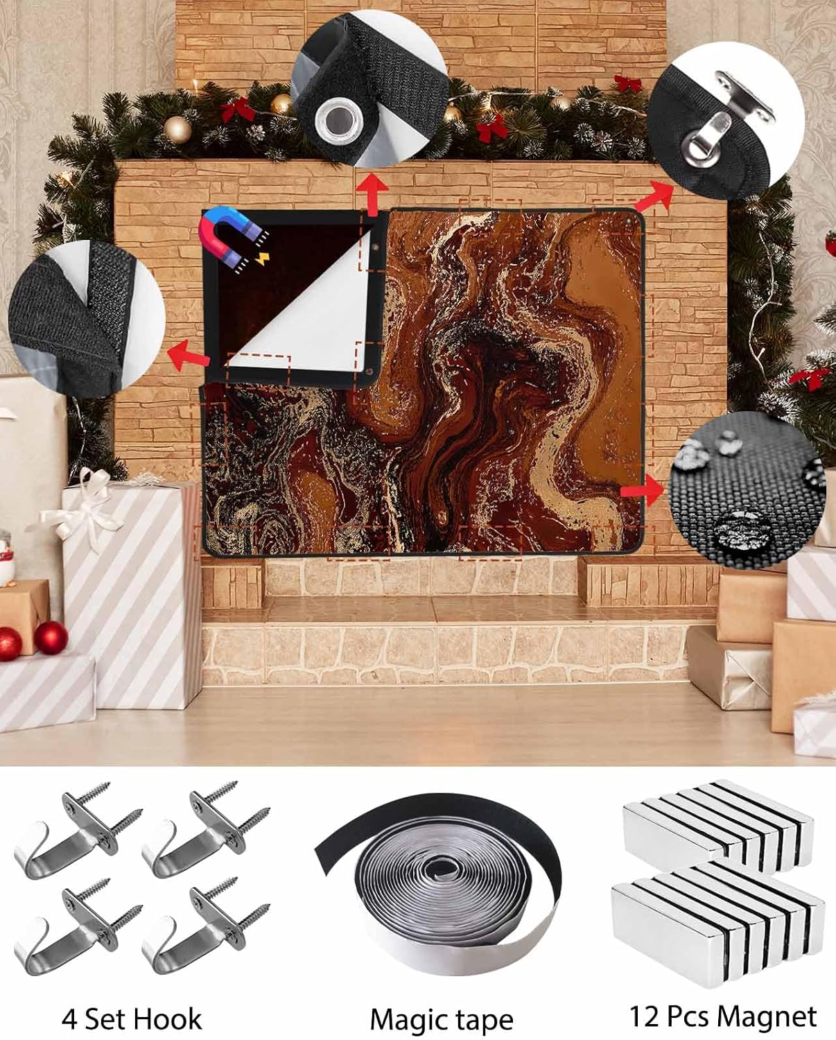 Magnetic Fireplace Cover Sage Green Marble Fireplace Screen Decorative Abstract Fluid Art Insulation Fireplaces Blocker Blanket Save Energy Fireplaces Draft Stopper Covers for Living Room 36x30 Inch