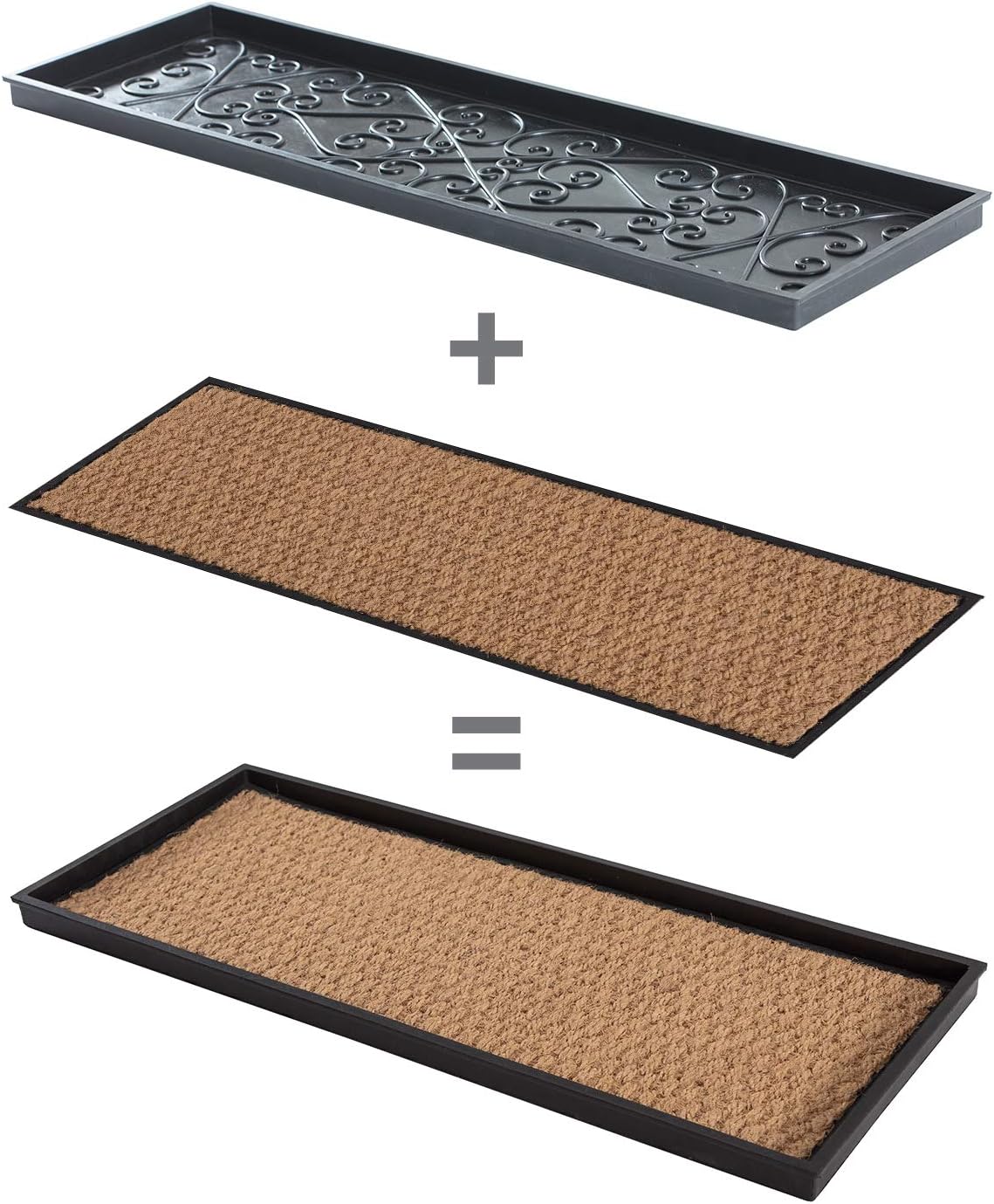 Anji Mountain Heavy Duty Waterproof Rubber Shoe Storage Mat Organizer/Boot Storage Tray Multi Use For Entryway with Coir, Tan Insert, Fits 2 Pair (24.5" Wide)