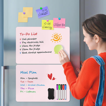 MaxGear Magnetic Whiteboard for Fridge 12x8 White 5 Pack | Strong Magnet, Dry Erase, Reusable, Easy Clean, Stain Resistant, Meal Planner, Grocery List, Family Notes, Kitchen Organizer