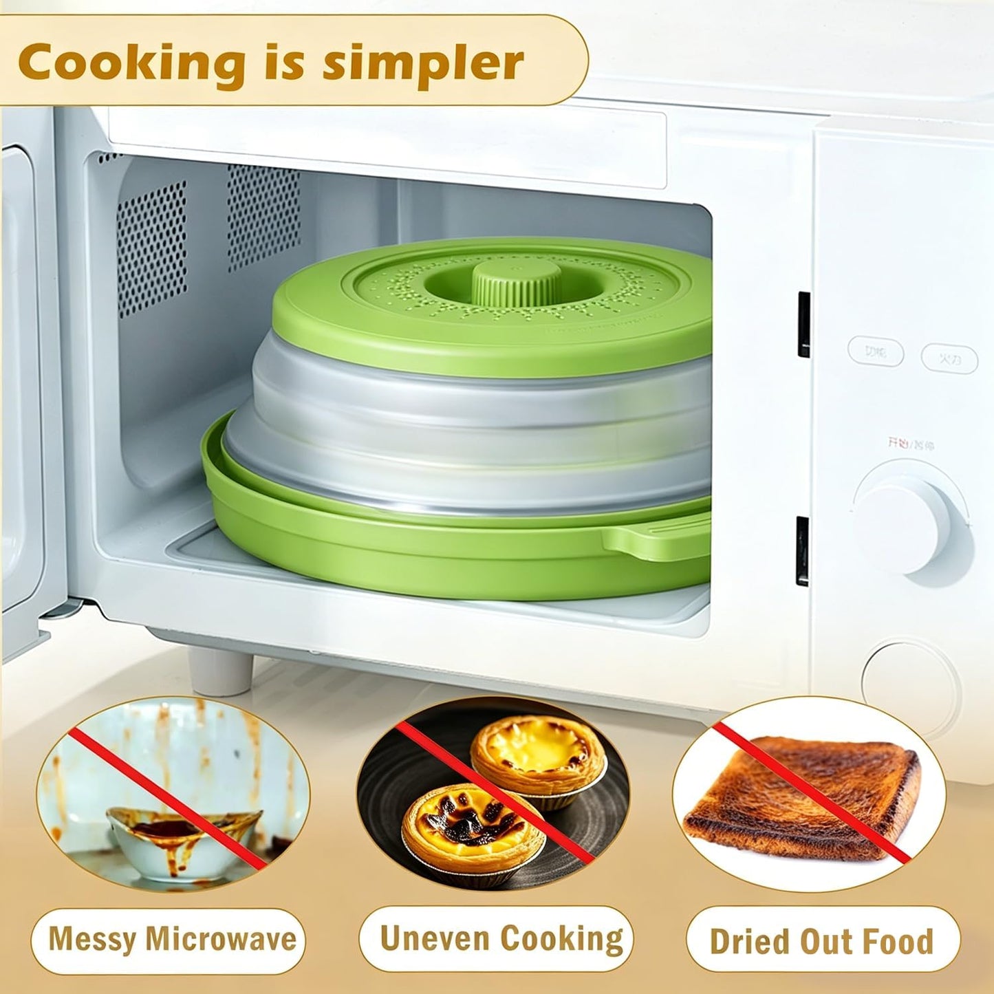 Microwave Splatter Cover with Anti-Scald Tray, 10.7" Collapsible - Red | Collapsible microwave food cover with an anti-scald tray. Fits most plates up to 10.7 inches and helps reduce food splatter.
