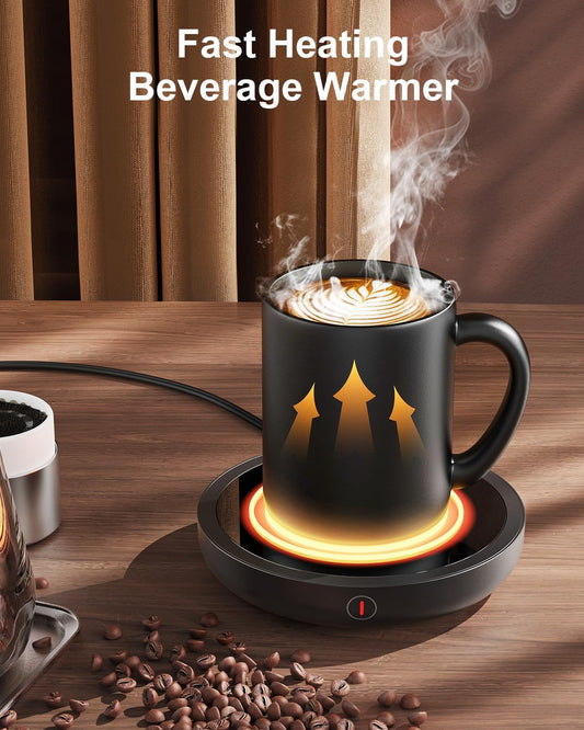 SWEETFULL Coffee Mug Warmer, Electric Cup Warmer for Desk - Wood | 36W Fast Heating Beverage, 3-Temp Settings, 4H Auto Shut-Off, Smart Coffee Gifts Accessories for Women Men Milk, Tea, Candle
