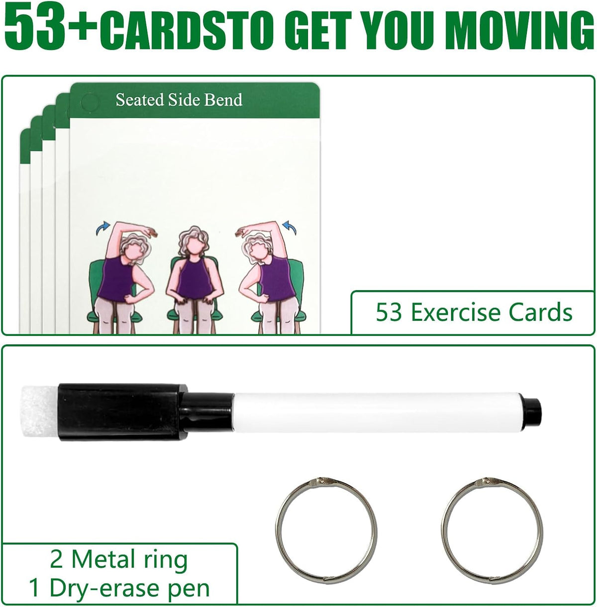 Bodyweight Workout Cards for Women & Men-50 Bodyweight Workout Cards，Includes 2 Rings& Dry-Erase for Easy Organization-Home, Gym or Studio (Bodyweight)