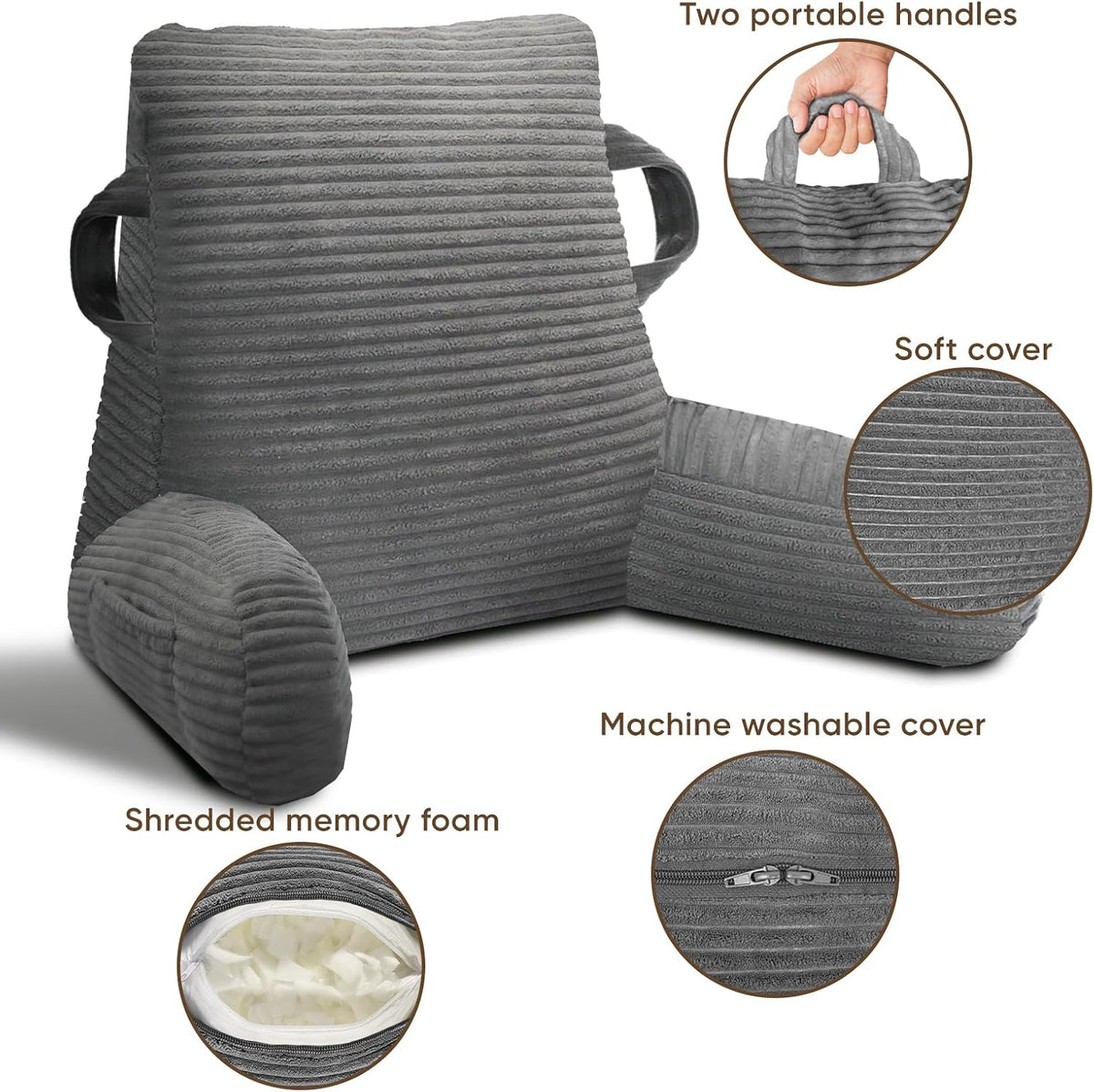 Reading Pillow for Sitting in Bed Adult, Memory Foam, Pockets