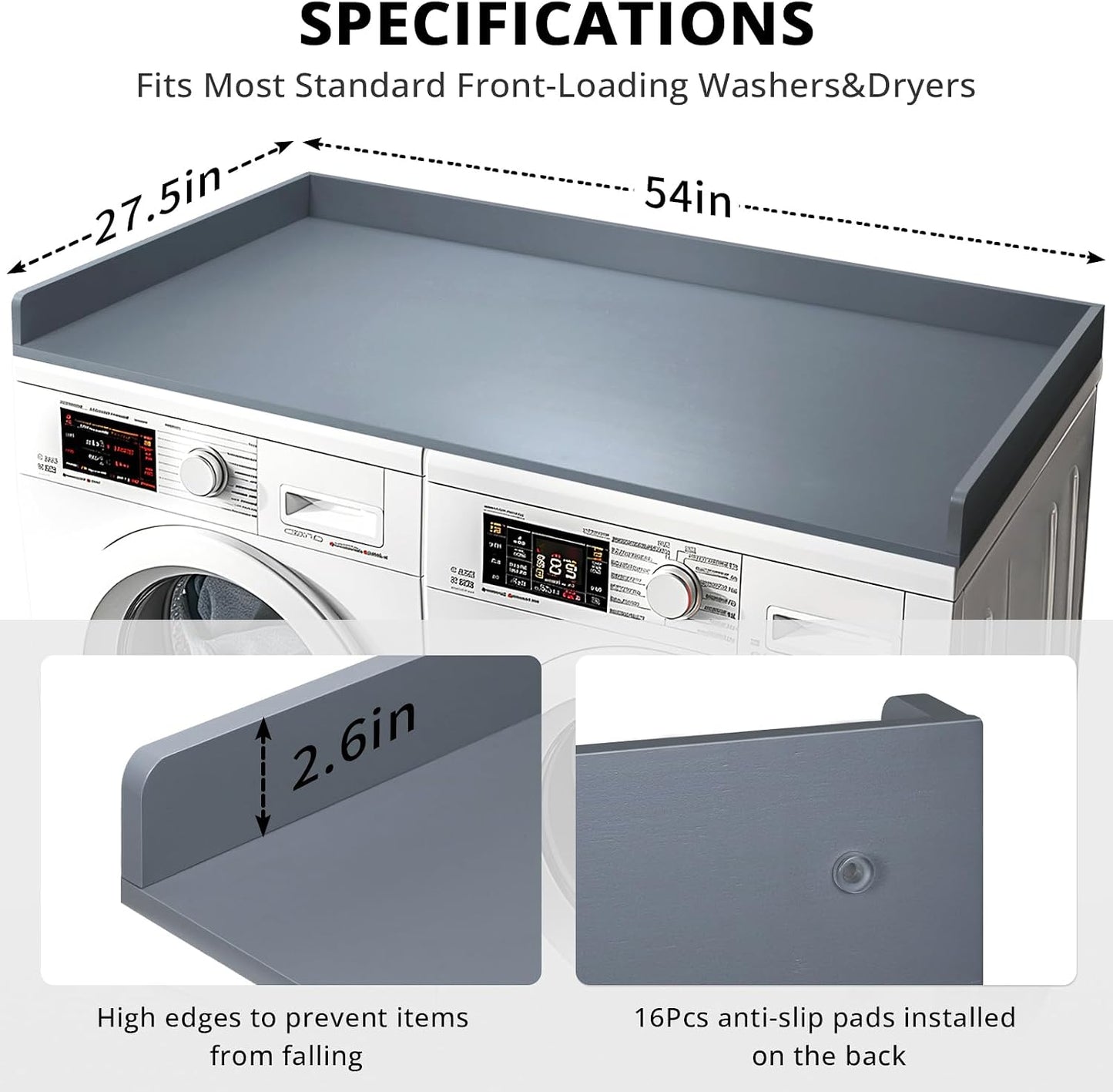 Gashell Washer Dryer Countertop, 27.5" x 54" Bamboo Washer and Dryer Countertop for Laundry Room Organization(Retro Brown)