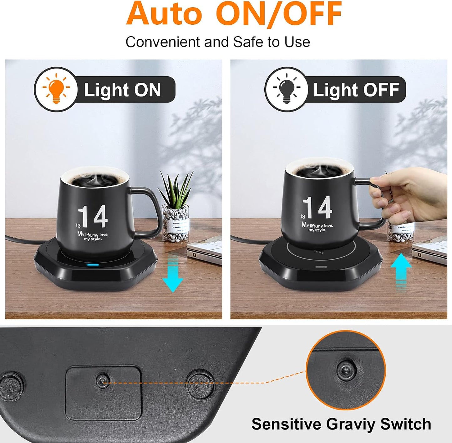 Coffee Mug Warmer: Smart Beverage Heating Plate Candle Wax Cup Warmer Electric Thermostat Coaster for Hot Coffee Milk Tea Water Cocoa Desk Home Office Use (R1 Black)