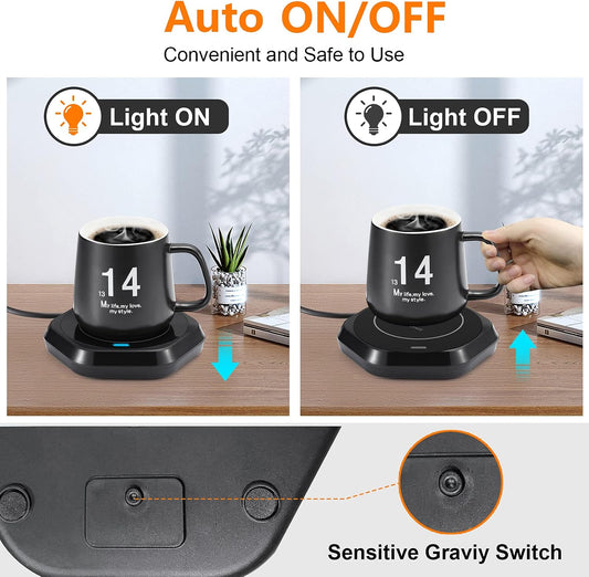 Coffee Mug Warmer: Smart Beverage Heating Plate Candle Wax Cup Warmer Electric Thermostat Coaster for Hot Coffee Milk Tea Water Cocoa Desk Home Office Use (R1 Black)