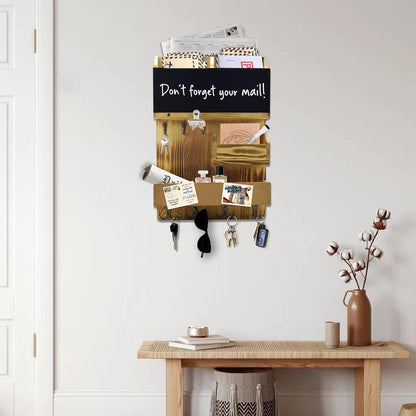 Key Holder for Wall Mount with Shelf and Mail Organizer, Key and Mail Holder with 16 Hooks, Farmhouse Entryway Organizer, Home Decor Rack (Pine Wood, White Washed)