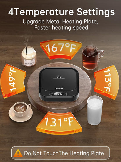 LAOION Mug Warmer 40W Coffee Cup Warmer for Desk with Auto Shut Off | Smart Electric Candle Warmer with 4 Temp and Timer Settings, Coffee Gift for Tea, Water and Milk at Home or Office, Black