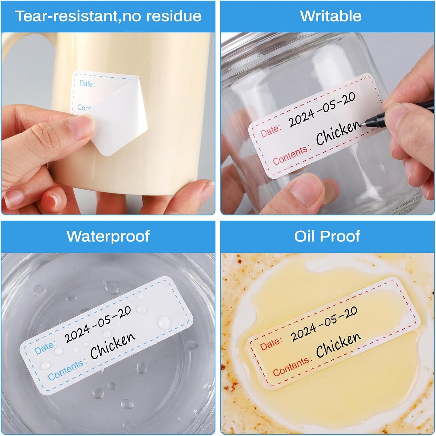 Thboxes 2 Rolls 600 Pieces Removable Freezer Labels, 1 x 3 Inch Food Labels Stickers for Refrigerator and Freezer Food Labeling, Dating Containers, Bags and Jars