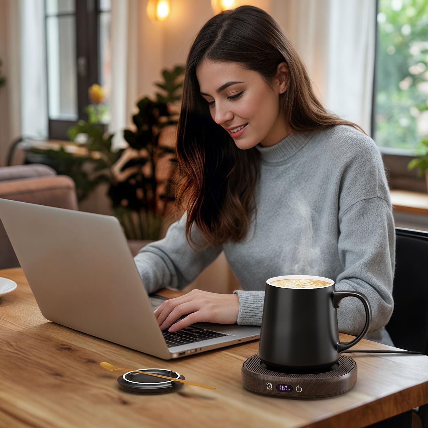 Coffee Mug Warmer Set for Desk, Smart Heated Electric Tea Cup Warmer Plate | Coffee Lover Mug and Warmer Set, Office Home Beverage Warming Candle Heater, 4-Temp Control 8H Auto Shut Off, Men Women Gift