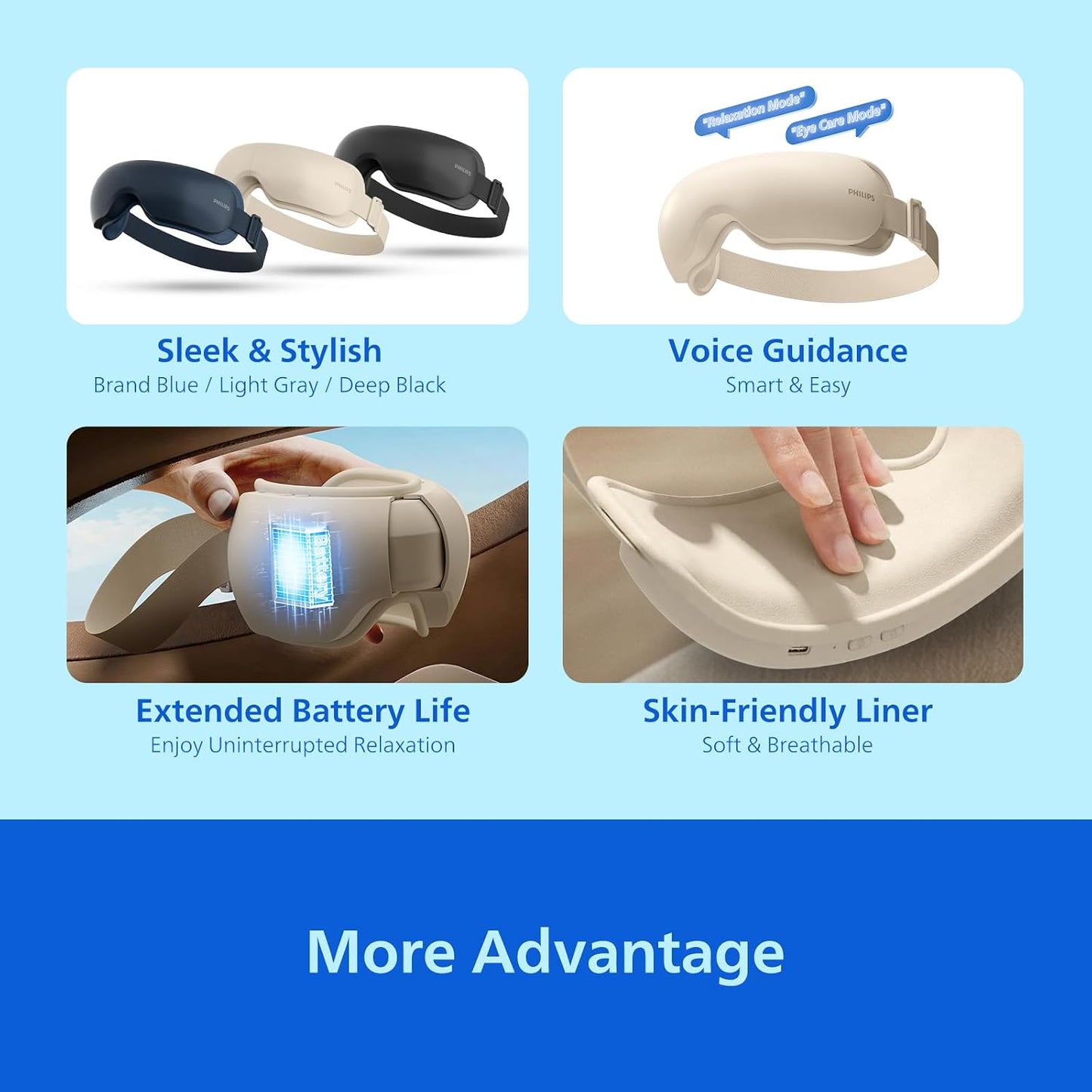 PHILIPS Eye Massager with Heat, Warm Compress for Headache, Migraine Relief | Rechargeable portable eye mask for home, office & travel; relieves stress & headache, ideal gift for women & men