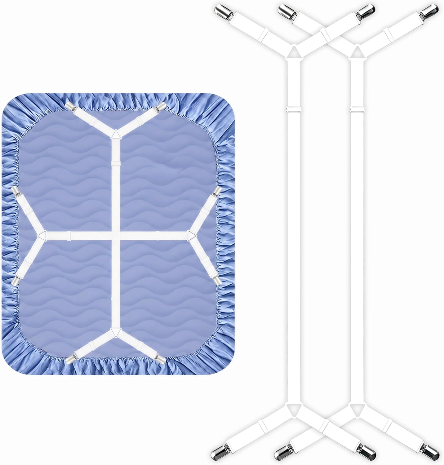 2 Pack Bed sheet holders - Adjustable criss cross sheet strap twin White