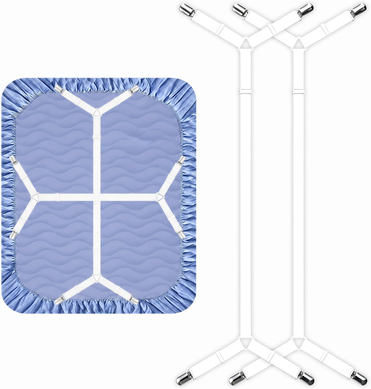 2 Pack Bed Sheet Holders - Adjustable Criss Cross Sheet Strap White