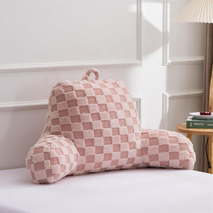 Aimuan Reading Pillow Checkered Bed Rest Wedge Backrest Checkerboard Pillow with Arms Back Support for Sitting Up in Bed Cushion Incline Rest Sleeping Snoring Pillow (Beige,Large)