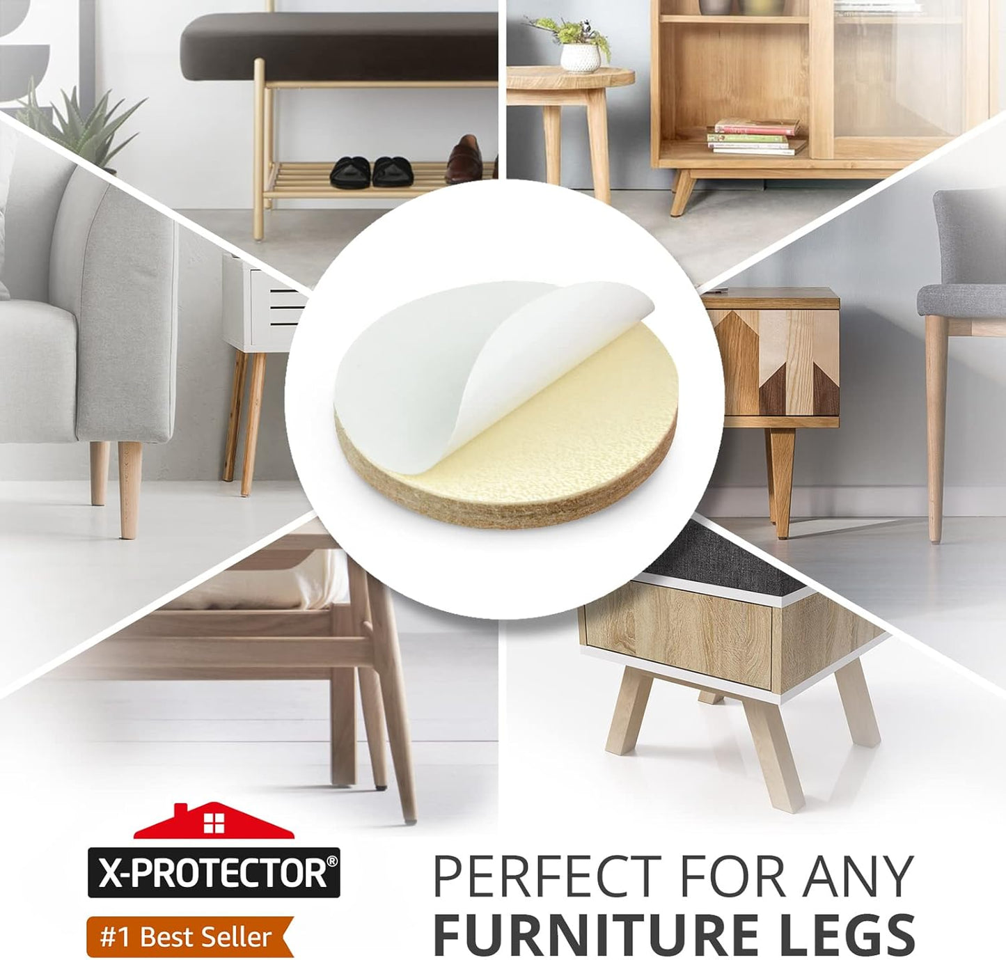 16 Heavy-Duty Felt Furniture Pads 2” 1/4” Thick X-Protector Round Felt Pads | Furniture Feet - The Best Felt Floor Protectors for Furniture to Prevent Scratches. Protect Your Hard Floor! (Beige)