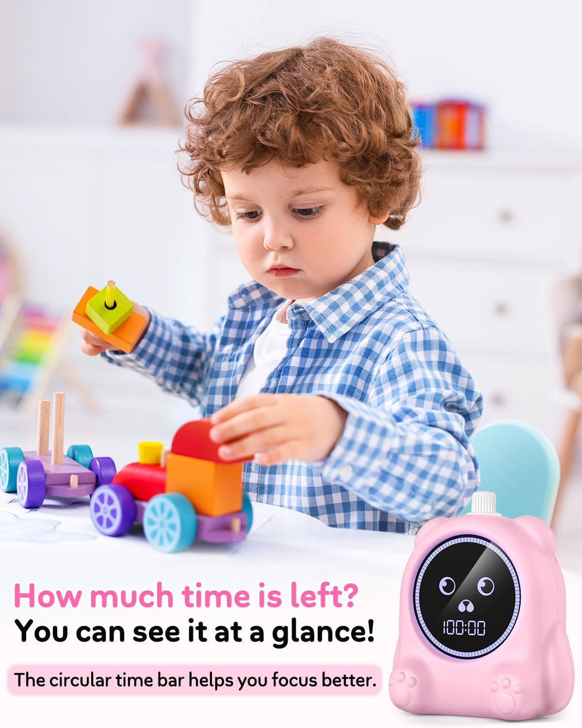 Visual Timer for Kids, 100 Min, Rechargeable Countdown Timers, Adjustable Sound Alert, Adjustable Brightness, Productivity Timers for ADHD, Silent Operation, Desk Time Management Tool for Toddler