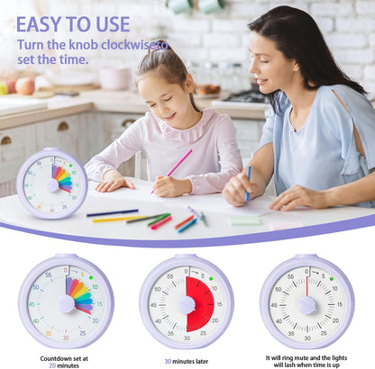 Visual Timer for Kids 60 Minute Countdown Timer Rainbow Disk Desk Timer Clock for Classroom Study Office Kitchen with Silent Operation (Purple)