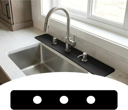 Absorbent Kitchen Sink Faucet Mat for 3-Hole 8" On-Center Faucets, 30"x5.5"