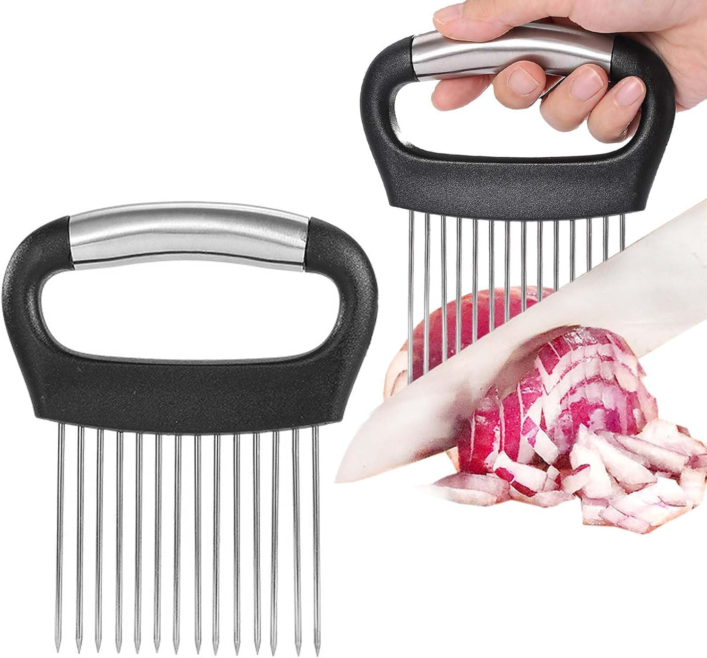 JAYVAR Large Onion Holder for Slicing, 304 Stainless Steel | Large Onion Cutter Vegetable Chopper, Tomato Slicer for Potato, Practical Meat Tenderizer Tool