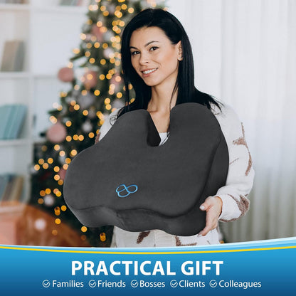 BlissTrends Memory Foam Seat Cushion for Office Chair & Car Seat, Black | 4.7in Ergonomic Tailbone & Sciatica Support with Removable Velvet Cover for Pressure Relief and Long Sitting Comfort