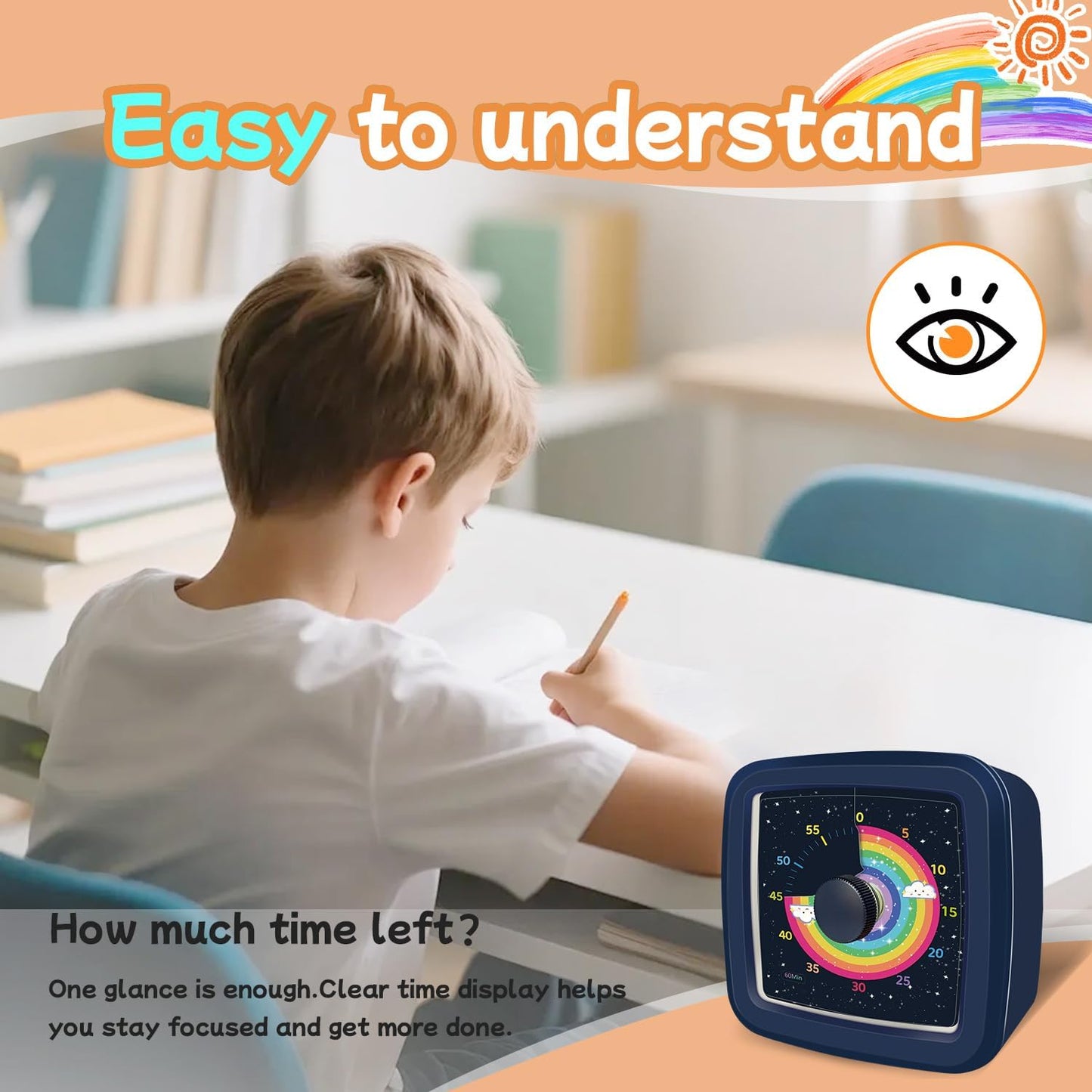 Visual Timer for Kids 60 Minute Countdown Clock – Silent Cube Timer with Rainbow Cloud Design, Plastic Kids Visual Timer, Toddler Timers for Classroom Home Kitchen Study Tools, Green