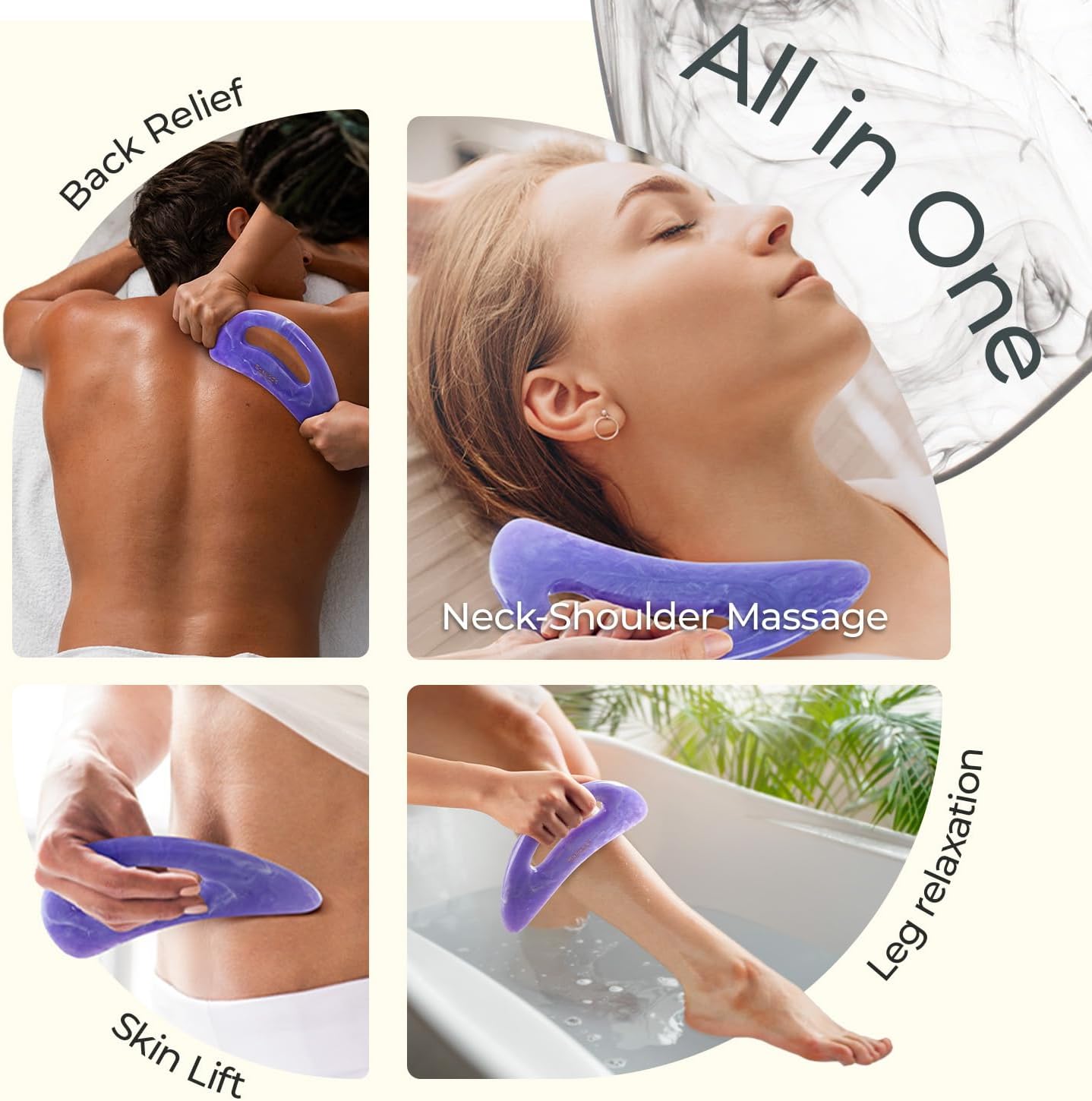 Scienlodic Gua Sha Massage Tool with Handle (Resin) Larger Guasha Scraping Tool for Back Neck Face Leg Massage, Lymphatic Drainage, Cellulite Remove - Large