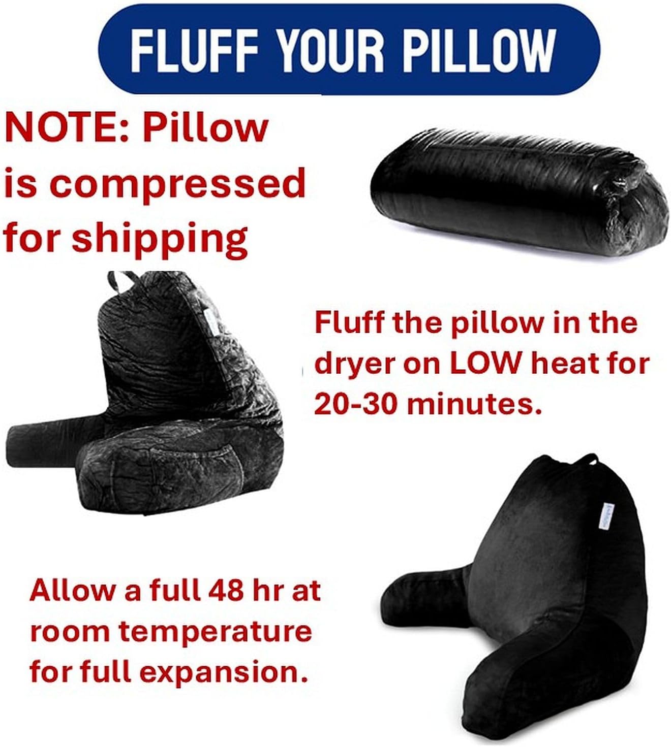 Reading Pillow for Bed with Arms Pockets for Adults, Large Grey | Bed Pillow for Sitting Up for Nursing, Breast Feeding, Bedrest or Relief from GERD or Heartburn; Removable, Washable Cover