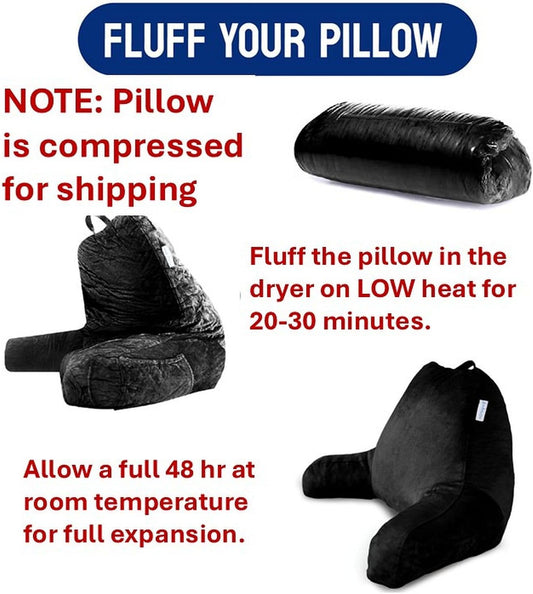 Reading Pillow for Bed with Arms Pockets for Adults, Large Grey | Bed Pillow for Sitting Up for Nursing, Breast Feeding, Bedrest or Relief from GERD or Heartburn; Removable, Washable Cover