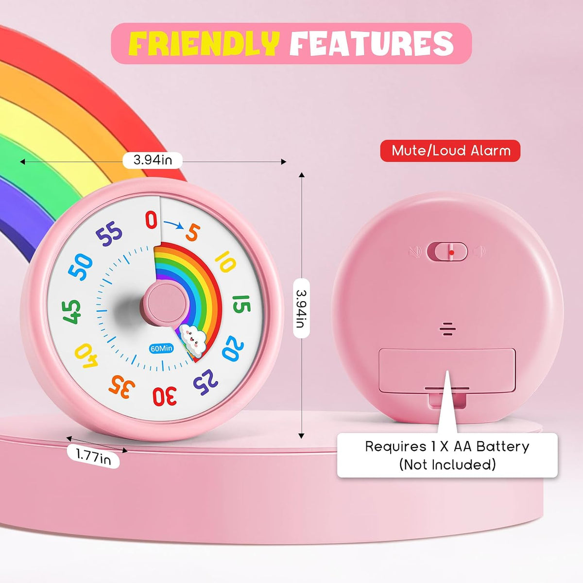 HIPPIH Visual Timer for Kids, 60-Min Silent Sound Rainbow Countdown Timer