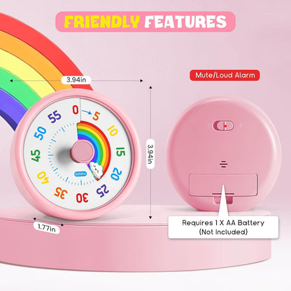 HIPPIH Visual Timer for Kids, 60-Min Silent Sound Rainbow Countdown Timer